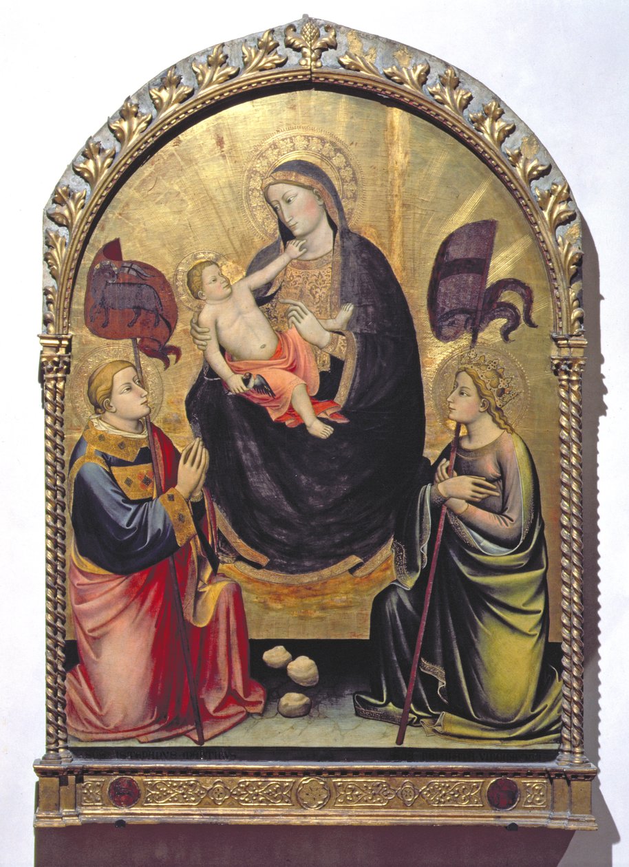 Madonna og barn med St. Stephen og St. Ursula (tempera på panel) af Mariotto di Nardo