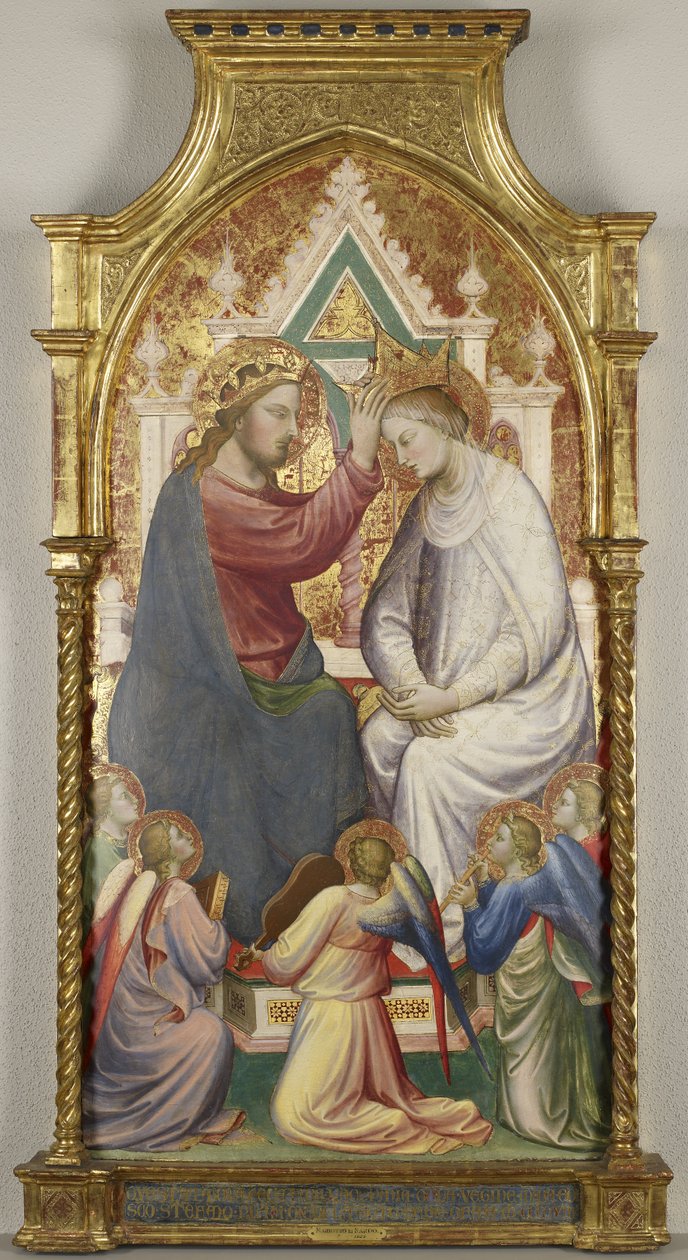 Jomfruens kroning med fem musikalske engle, 1408 (tempera på poppeltræpanel) af Mariotto di Nardo