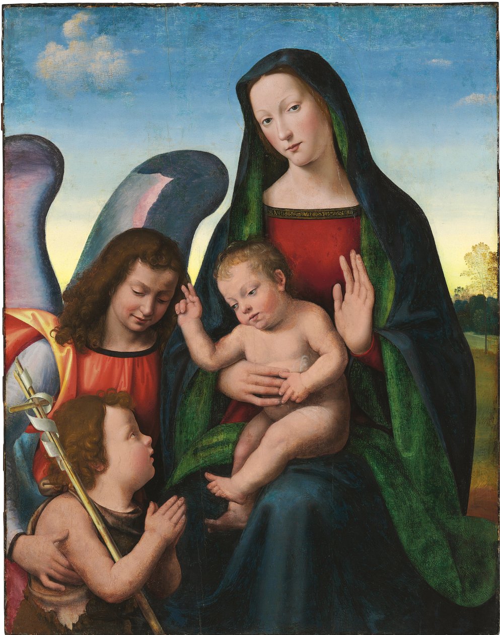 Madonnaen og barnet med den unge Sankt Johannes Døberen og en engel af Mariotto Albertinelli