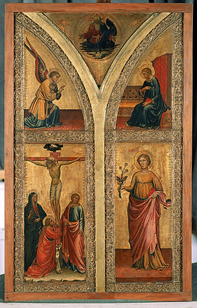 Alterfløj, der forestiller korsfæstelsen, St. Dorothy og andre helgener, ca. 1420 (tempera på poppeltræ) af Mariotto di Nardo