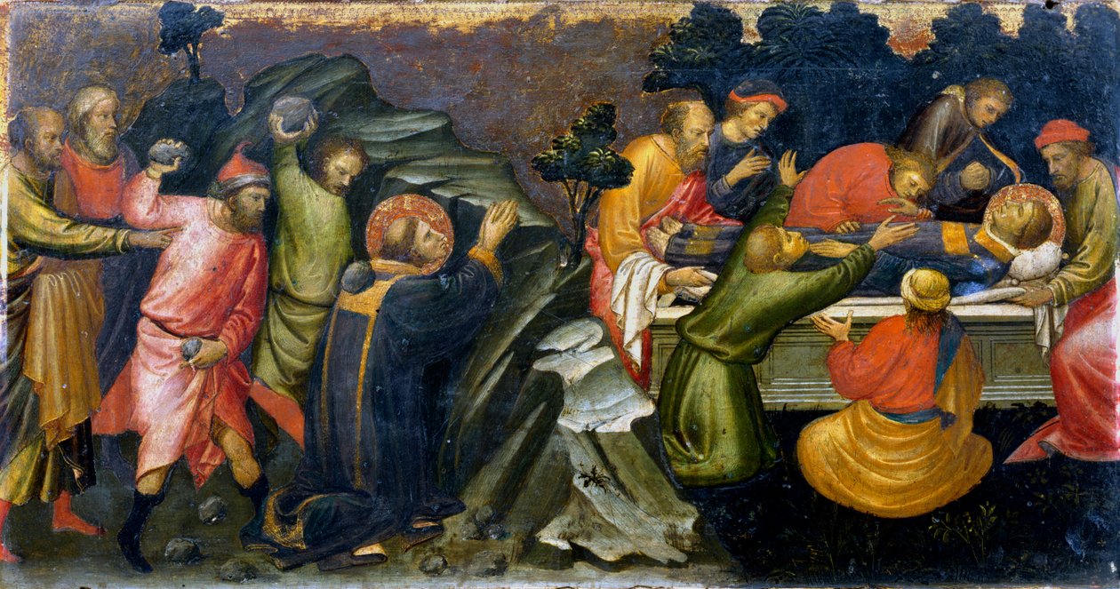 Stening og begravelse af St Stephen, den første kristne martyr, c36 c1394-1424 af Mariotto di Nardo