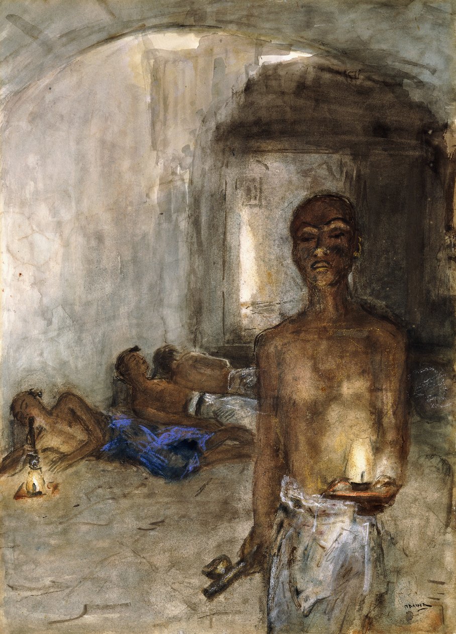Opiumsryger, Saigon (akvarel og farvekridt) af Marius Alexander Jacques Bauer