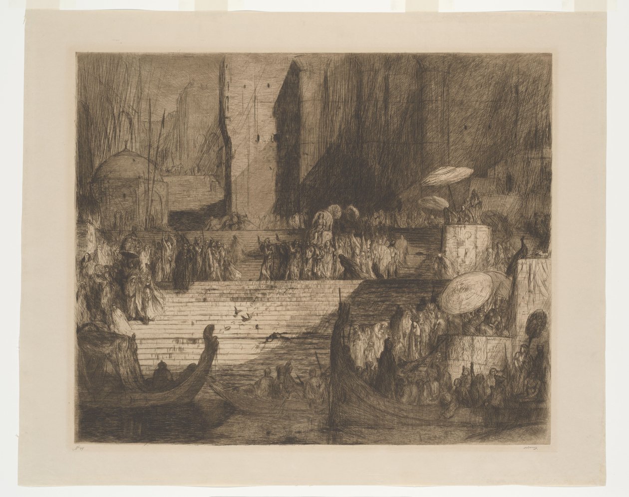 En begravelse på Ganges af Marius Bauer (signed by artist)
