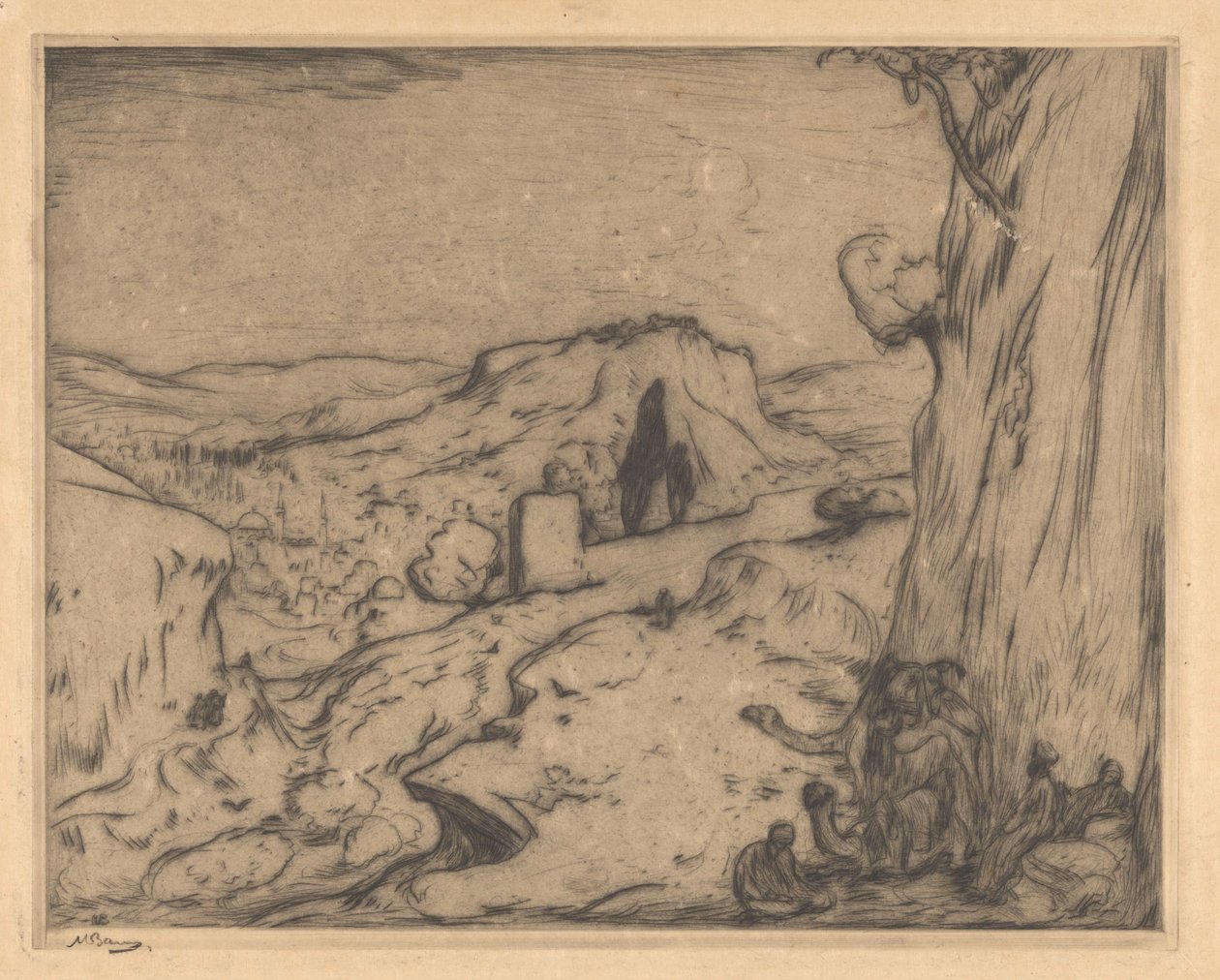 Udsigt over en orientalsk by i en dal af Marius Bauer (signed by artist)
