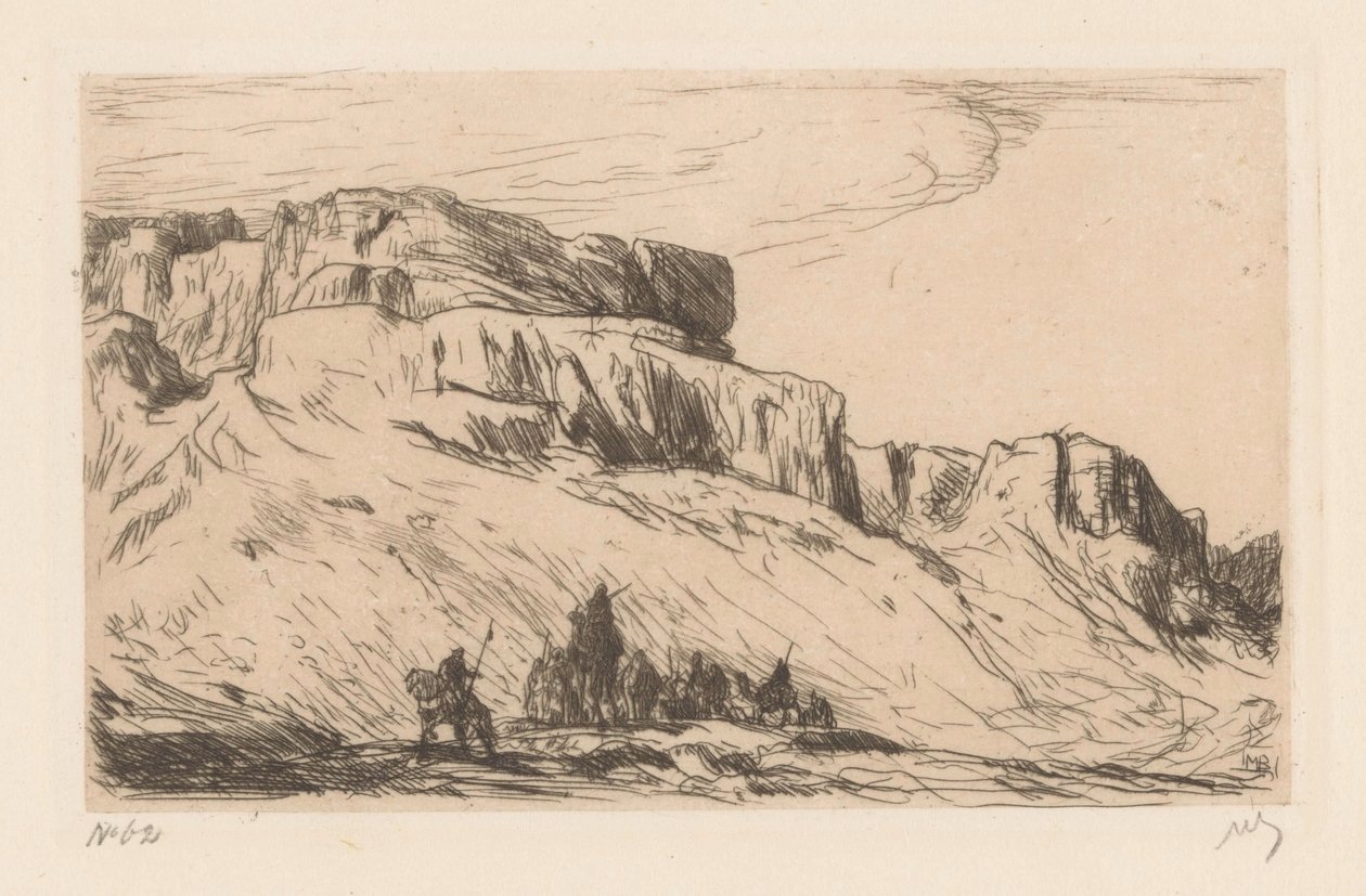 Karavane med kameler i ørkenlandskab af Marius Bauer (signed by artist)
