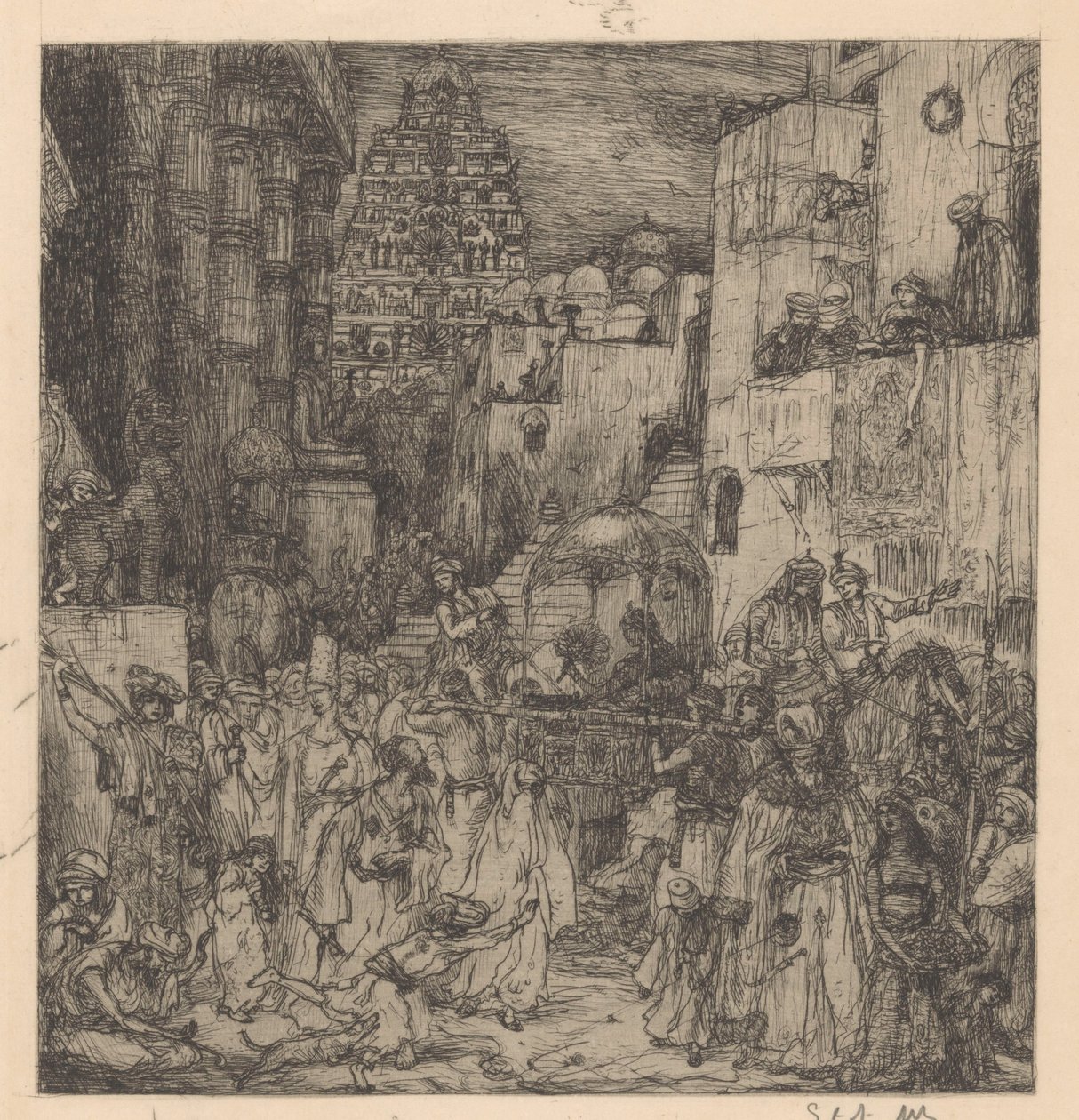 Mængden fyldte gaderne med alvorlig glæde af Marius Bauer (signed by artist)
