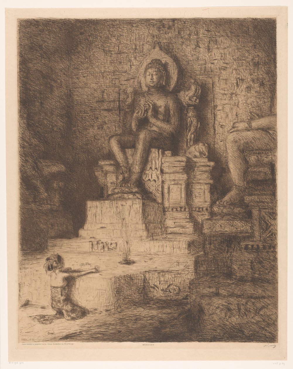 Mendoen (original titel på objekt) Indisk hyldest i anledning af H.M. Dronningens sølvbryllupsfejring (original serietitel på objekt) af Marius Bauer (signed by artist)
