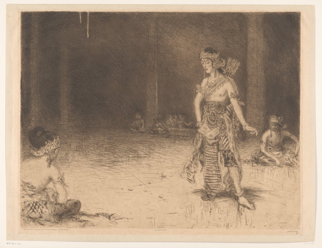 Wayang Wong (original titel på objekt) Indisk hyldest i anledning af H.M. Dronningens sølvbryllupsfest (original serietitel på objektet) af Marius Bauer (signed by artist)