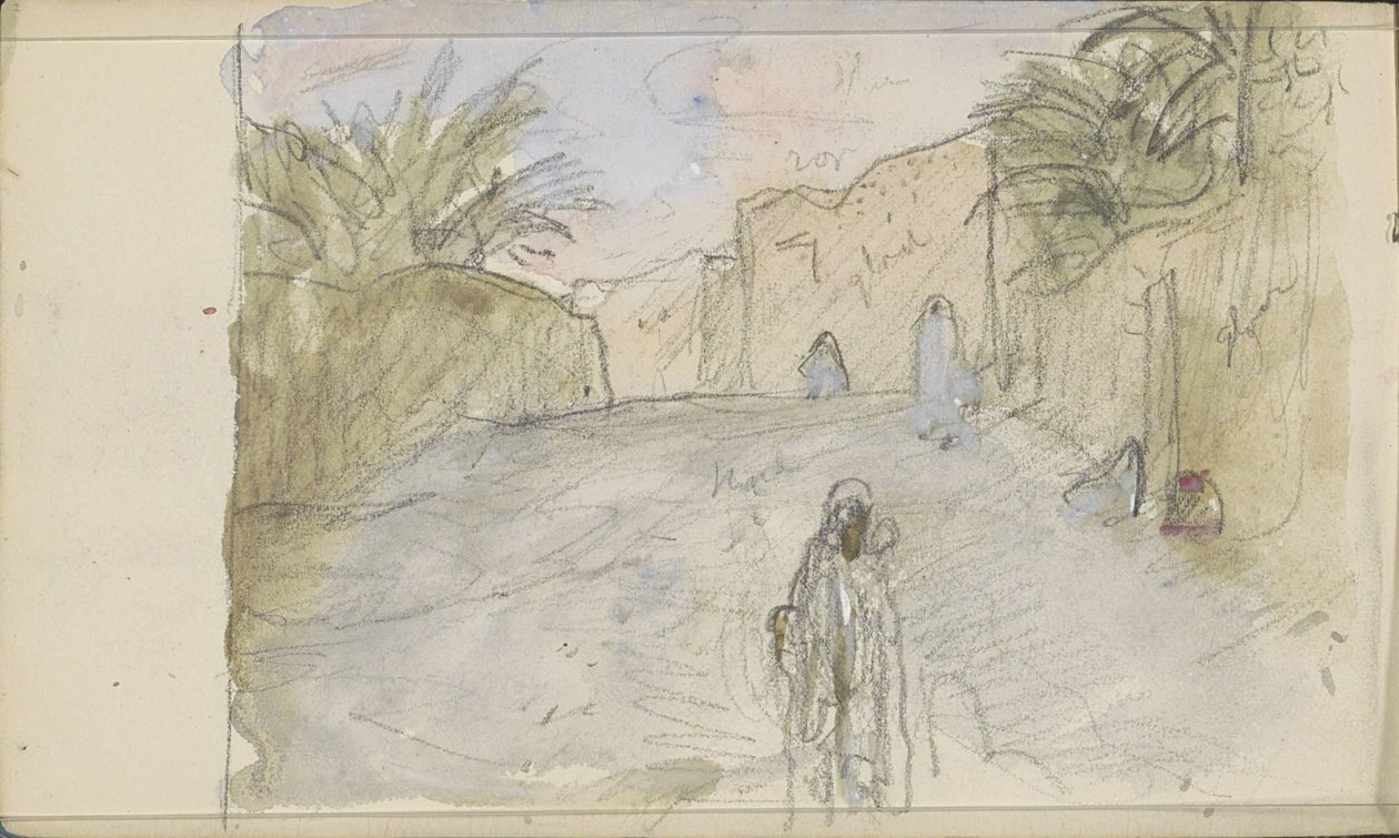 Gade med figurer i Biskra af Marius Bauer