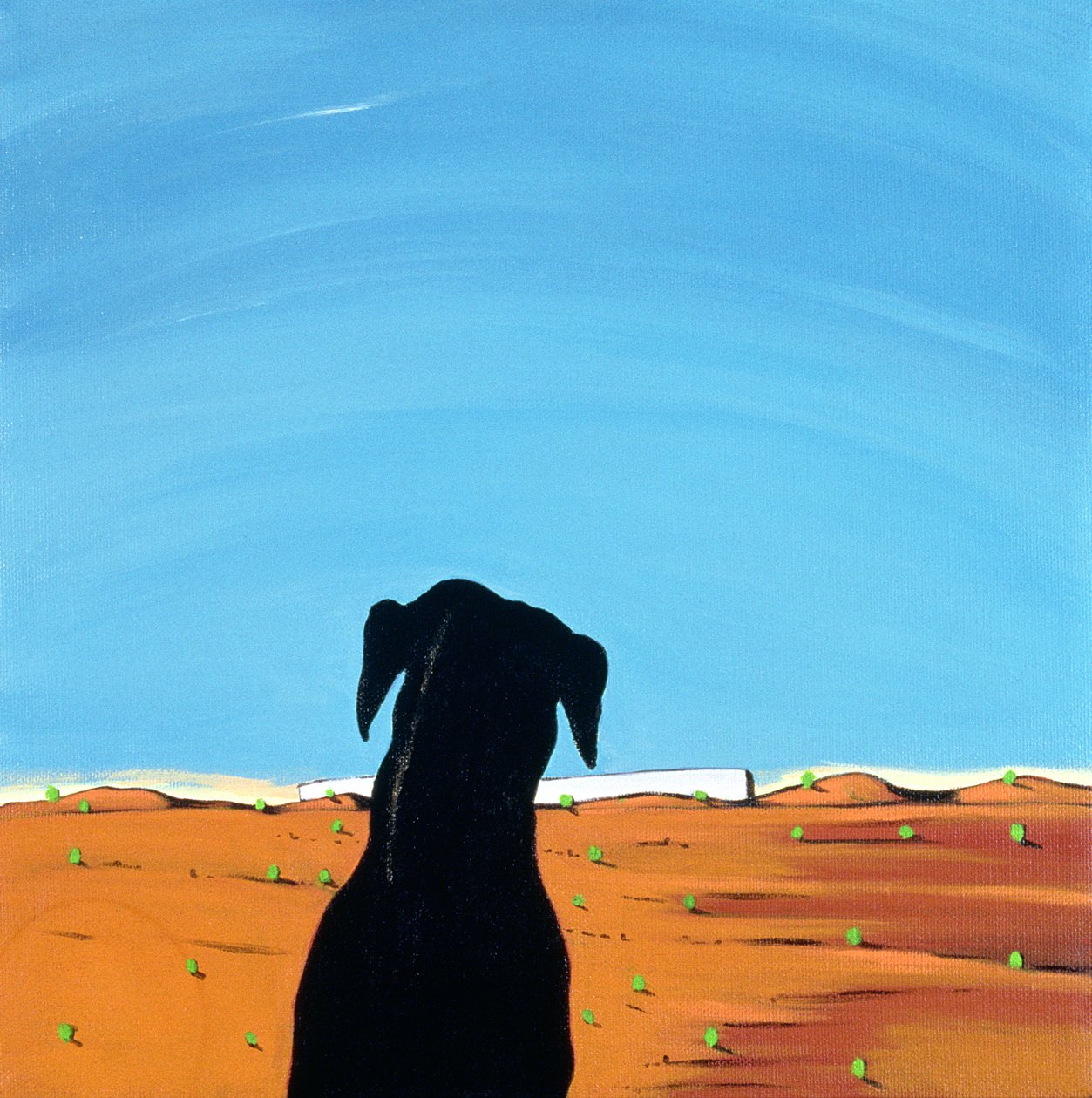 Black Dog in Chestertown, 1998 (akryl på lærred) af Marjorie Weiss