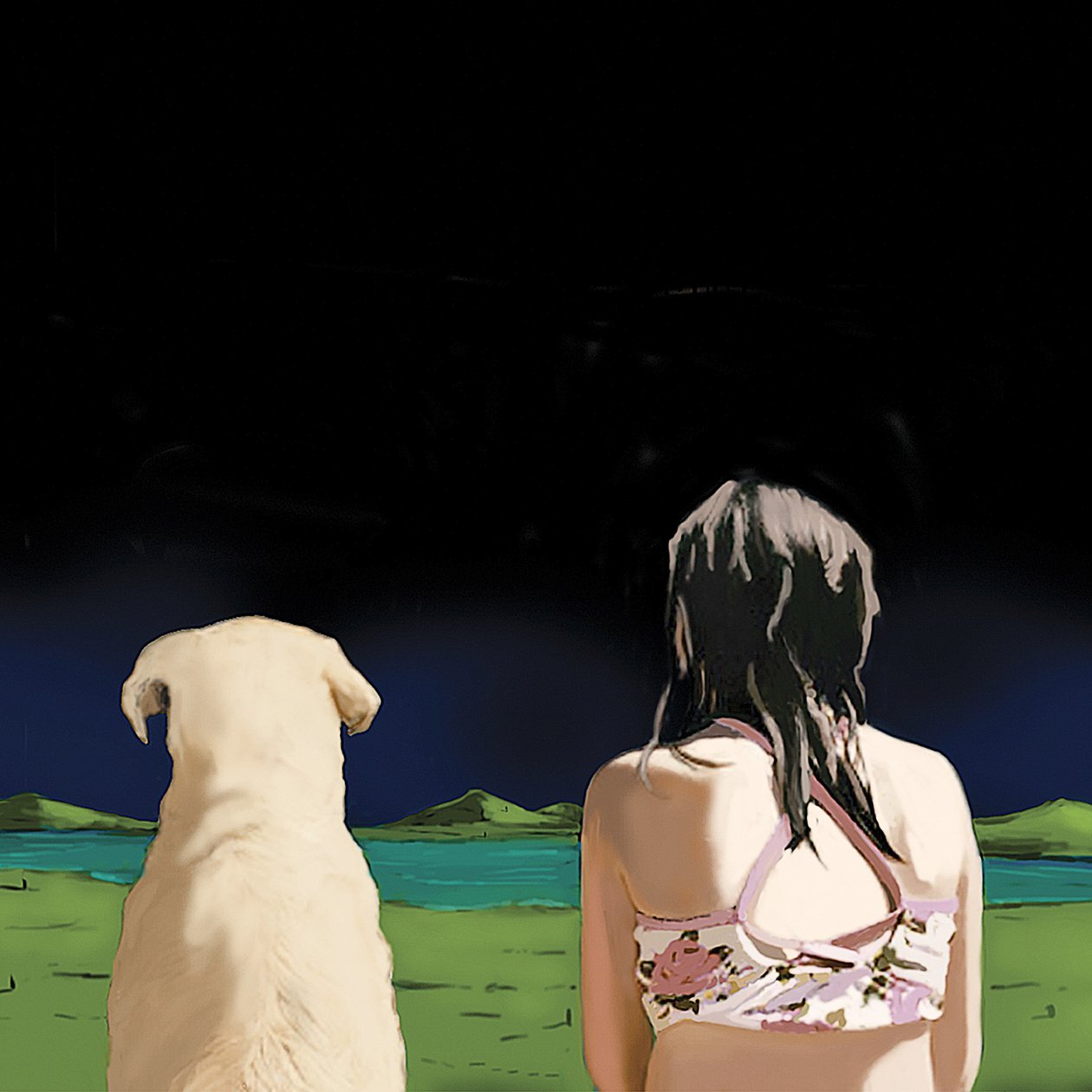 Girl and Yellow Lab, 2008 (akryl på lærred) af Marjorie Weiss