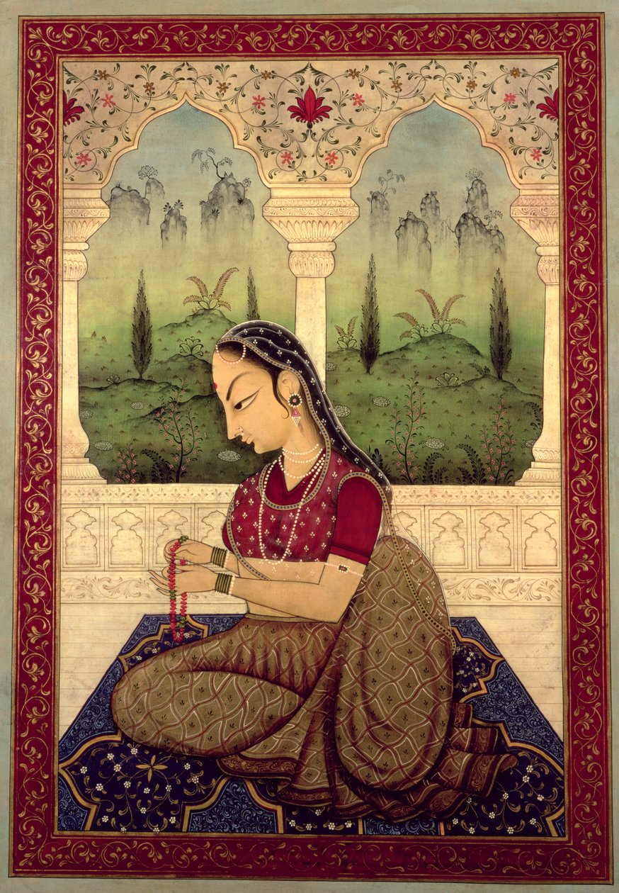 Lady Making a Garland (tempera og olie på panel) af Mark Briscoe