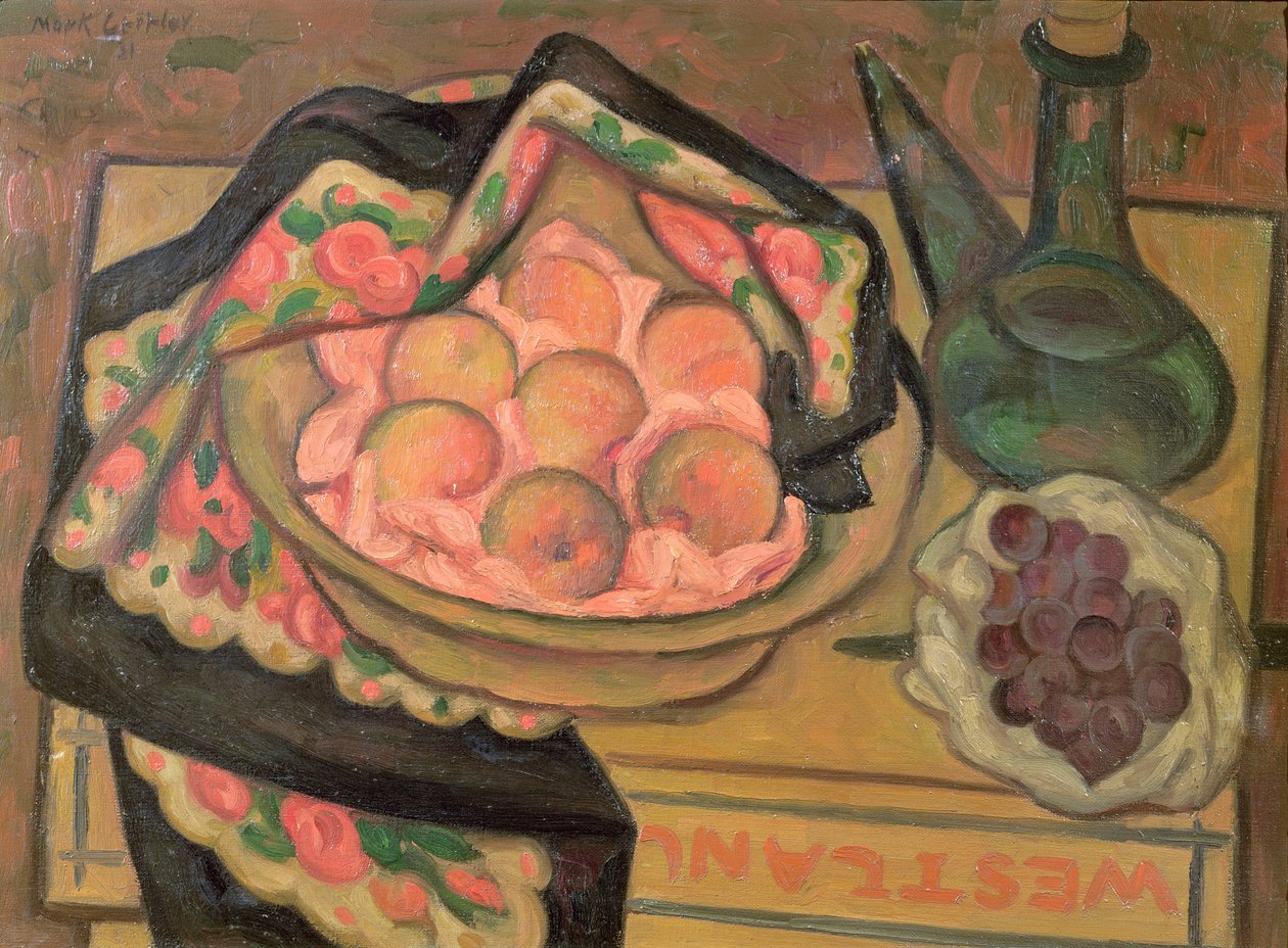 Fersken og en grøn flaske, 1931 af Mark Gertler