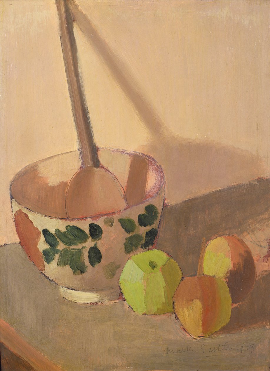 Stilleben med æbler og blandeskål, 1913 (panel) af Mark Gertler