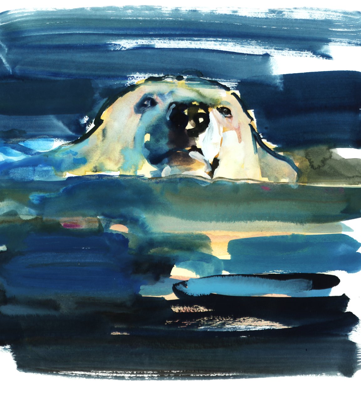 Arctic Swim, 2016, (akvarel på papir) af Mark Adlington