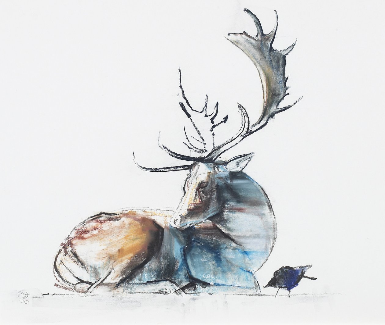 Buck and Bird, 2006 (charcoal und conte på papir) af Mark Adlington