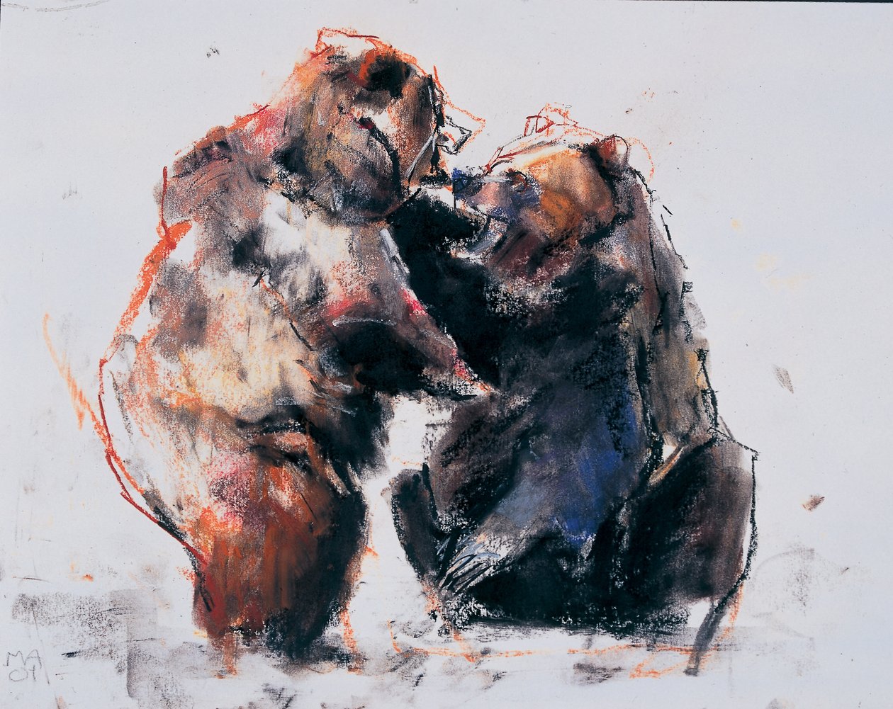 Europæiske brune bjørne, 2001 (charcoal und conte på papir) af Mark Adlington
