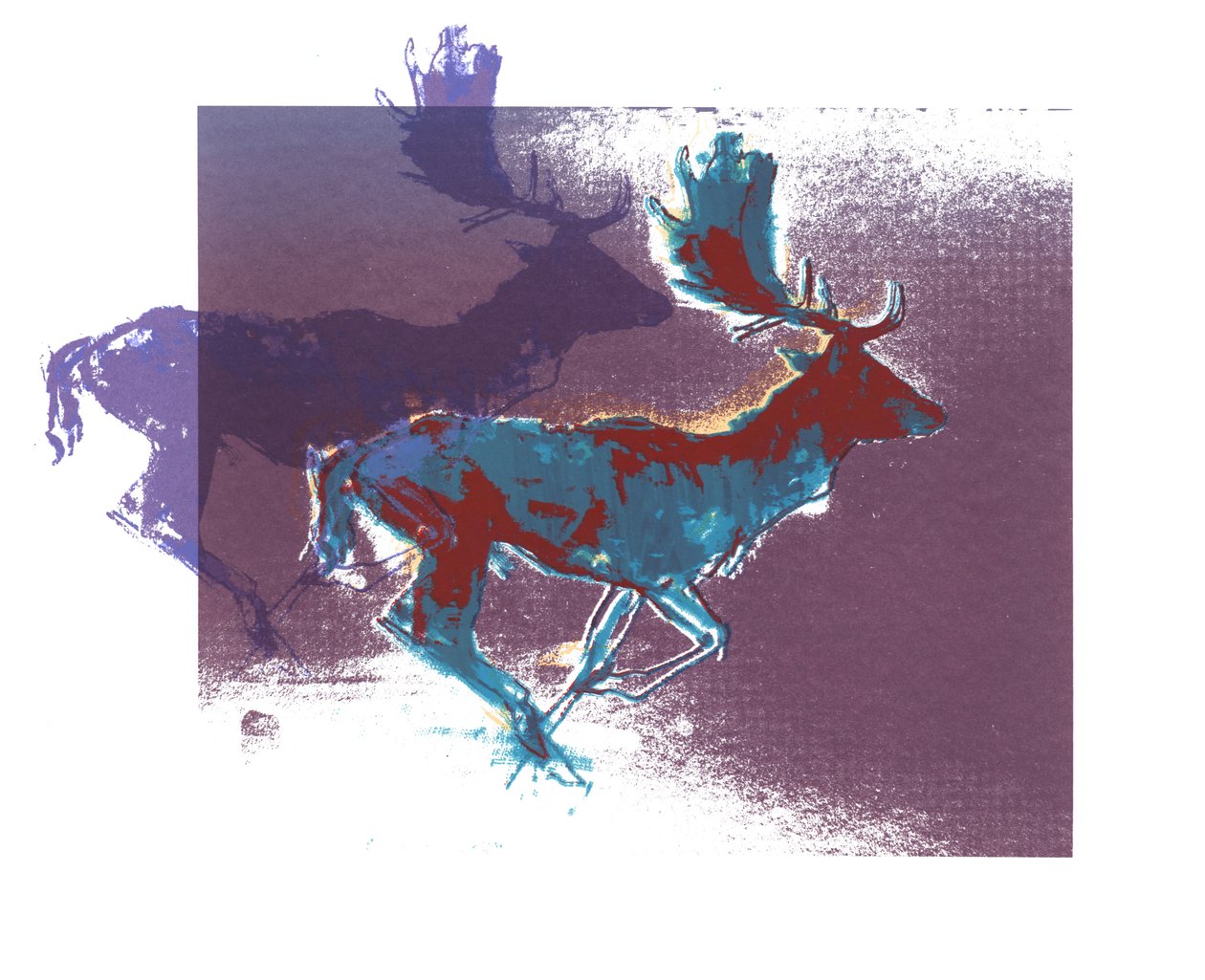 Fallow Bucks (blå rød, lilla), 2015, (screen print) af Mark Adlington