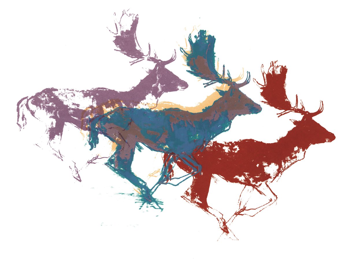 Fallow Bucks (tre), 2015, (screen print) af Mark Adlington