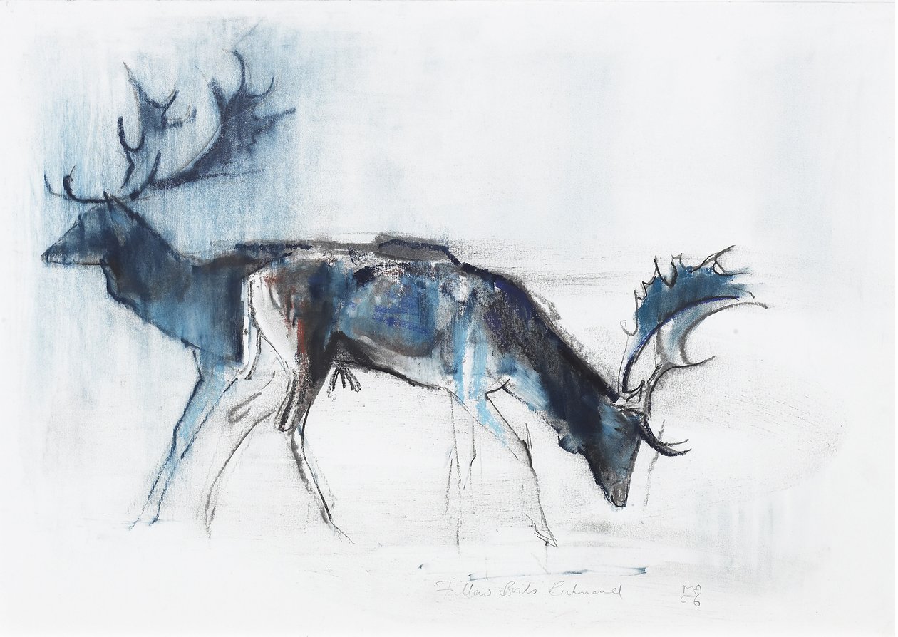Fallow Bucks, Richmond, 2006 (charcoal und conte på papir) af Mark Adlington