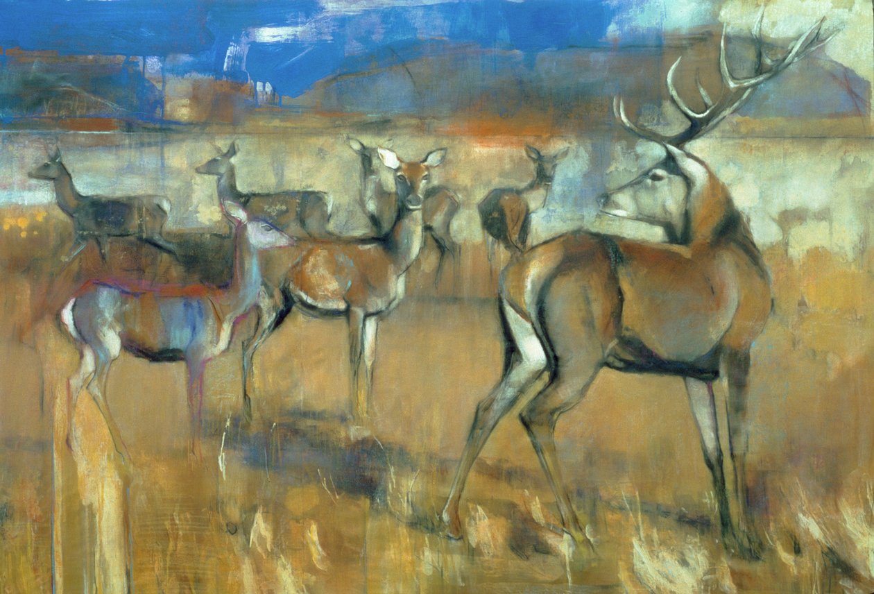 Gathering Deer, 1998 (blandet medier og collage på papir) af Mark Adlington