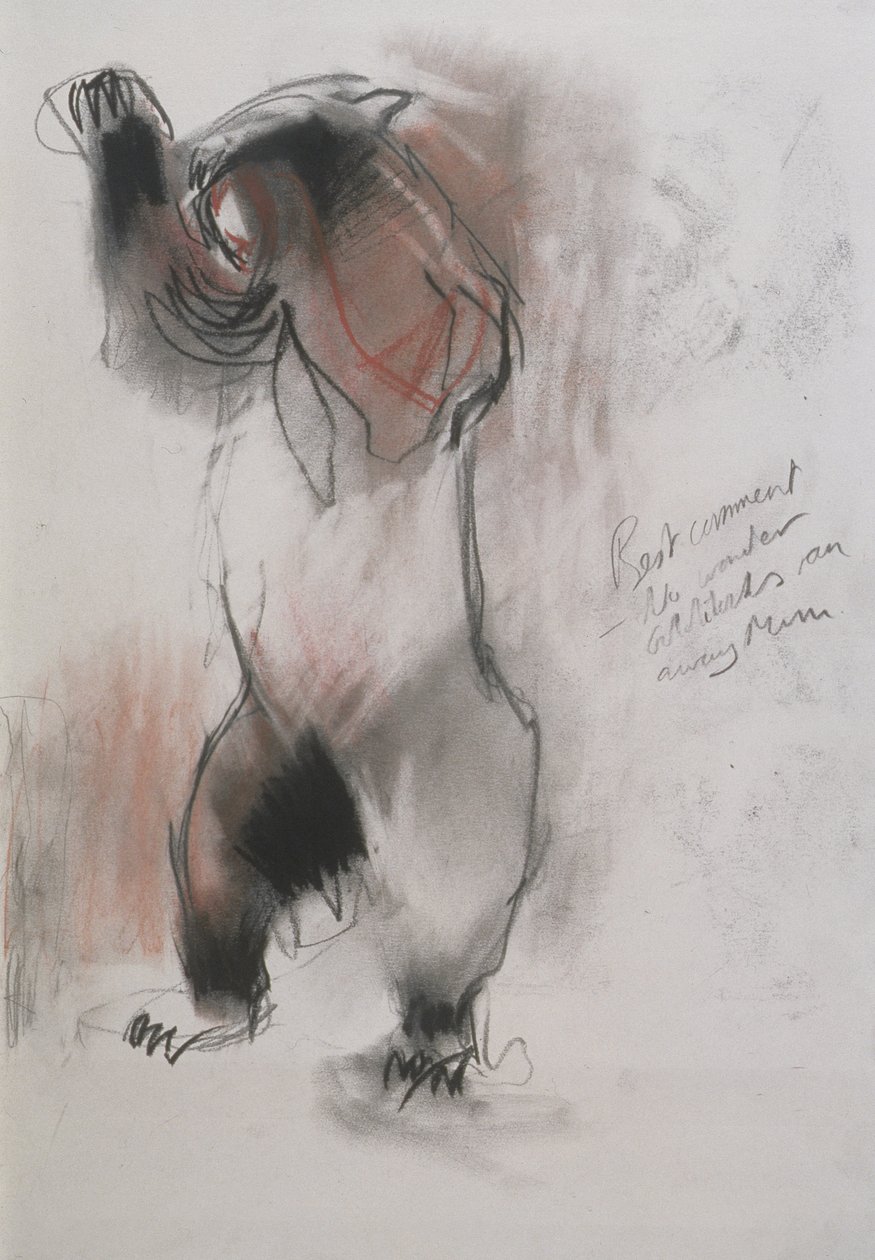 Grizzly, 1995 (kul, grafit og conte på papir) af Mark Adlington