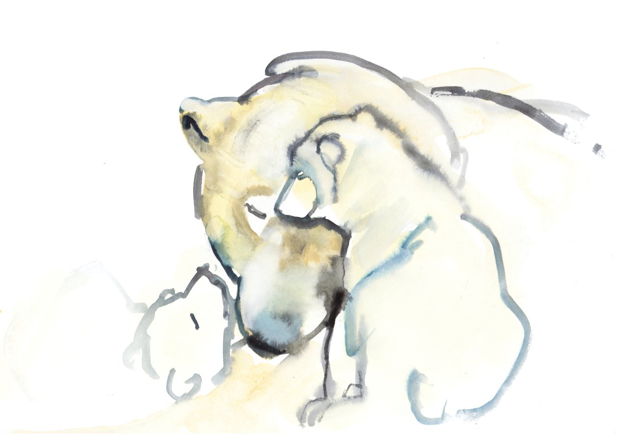 Mor og tvillinger, 2015, (wc og gouache på papir) af Mark Adlington
