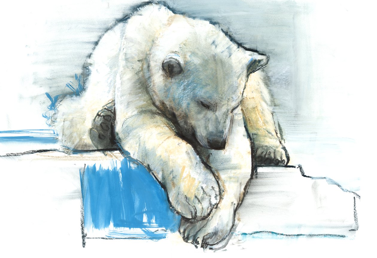 Over the Edge, 2016, (conté og pastel på papir) af Mark Adlington