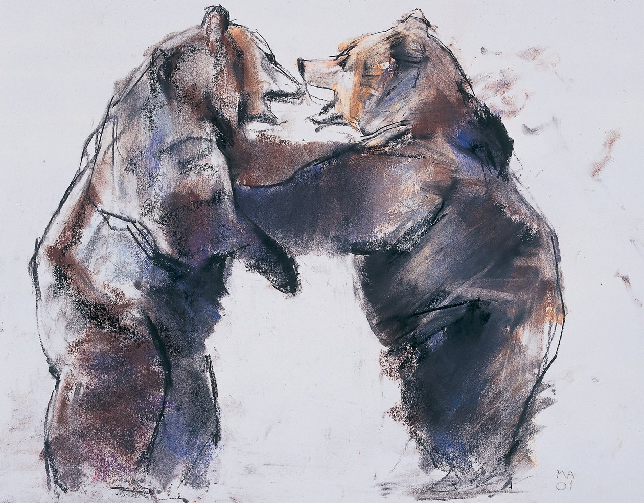 Playfight, 2001 (charcoal und conte på papir) af Mark Adlington
