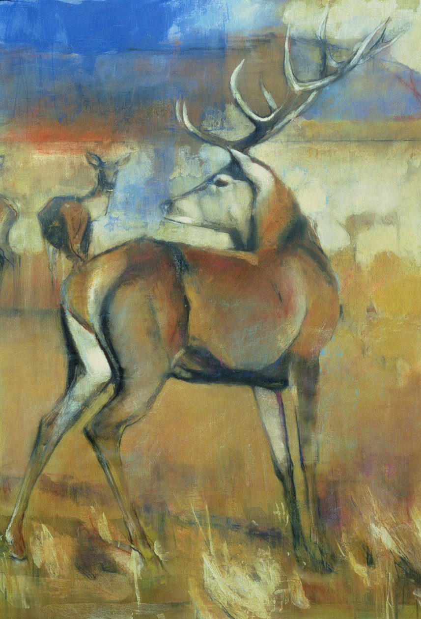 Red Stag, detalje fra Gathering Deer, 1998 mixed media og collage på papirdetalje af 117689 af Mark Adlington