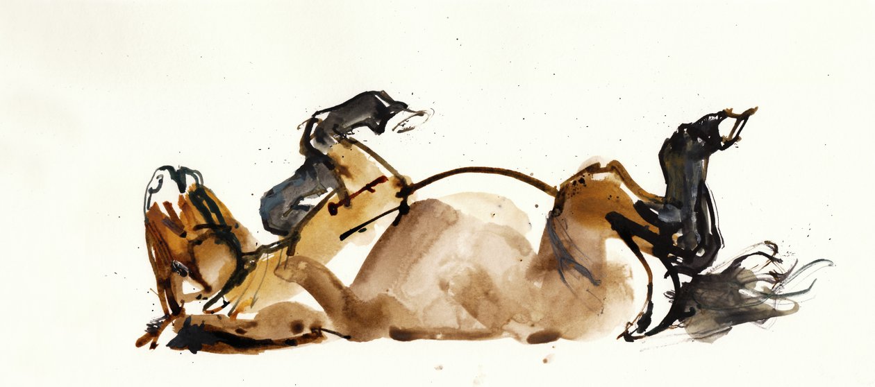Rolling Horse (Przewalski), 2013 (sennelier blæk, akvarel og gouache) af Mark Adlington