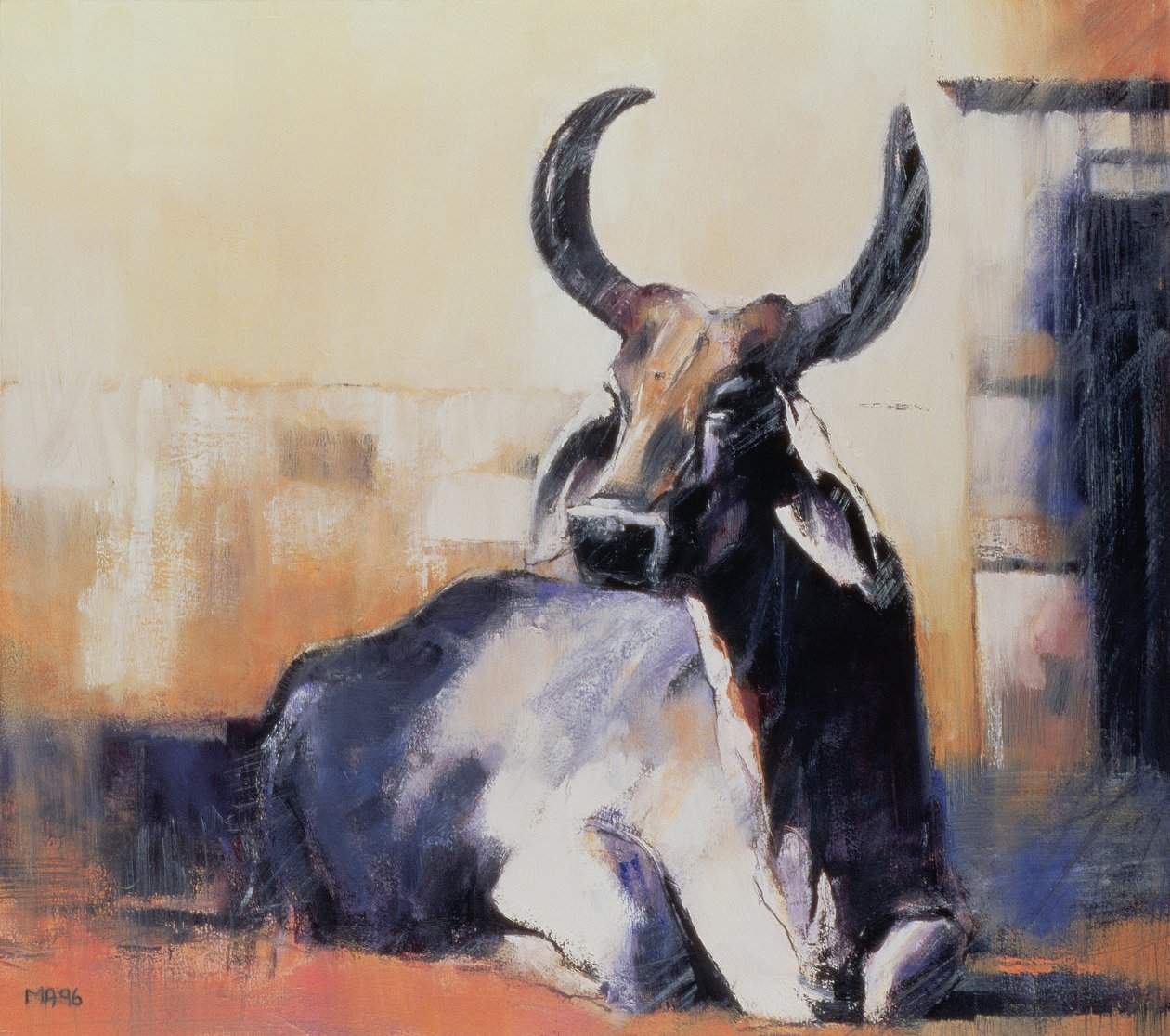 Sacred Cow, Bhuj, 1996 (olie på papir) af Mark Adlington