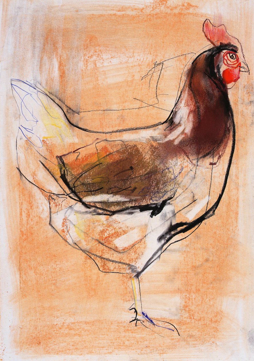 Standing Hen, 1998 (grafit, conte og trækul på papir) af Mark Adlington