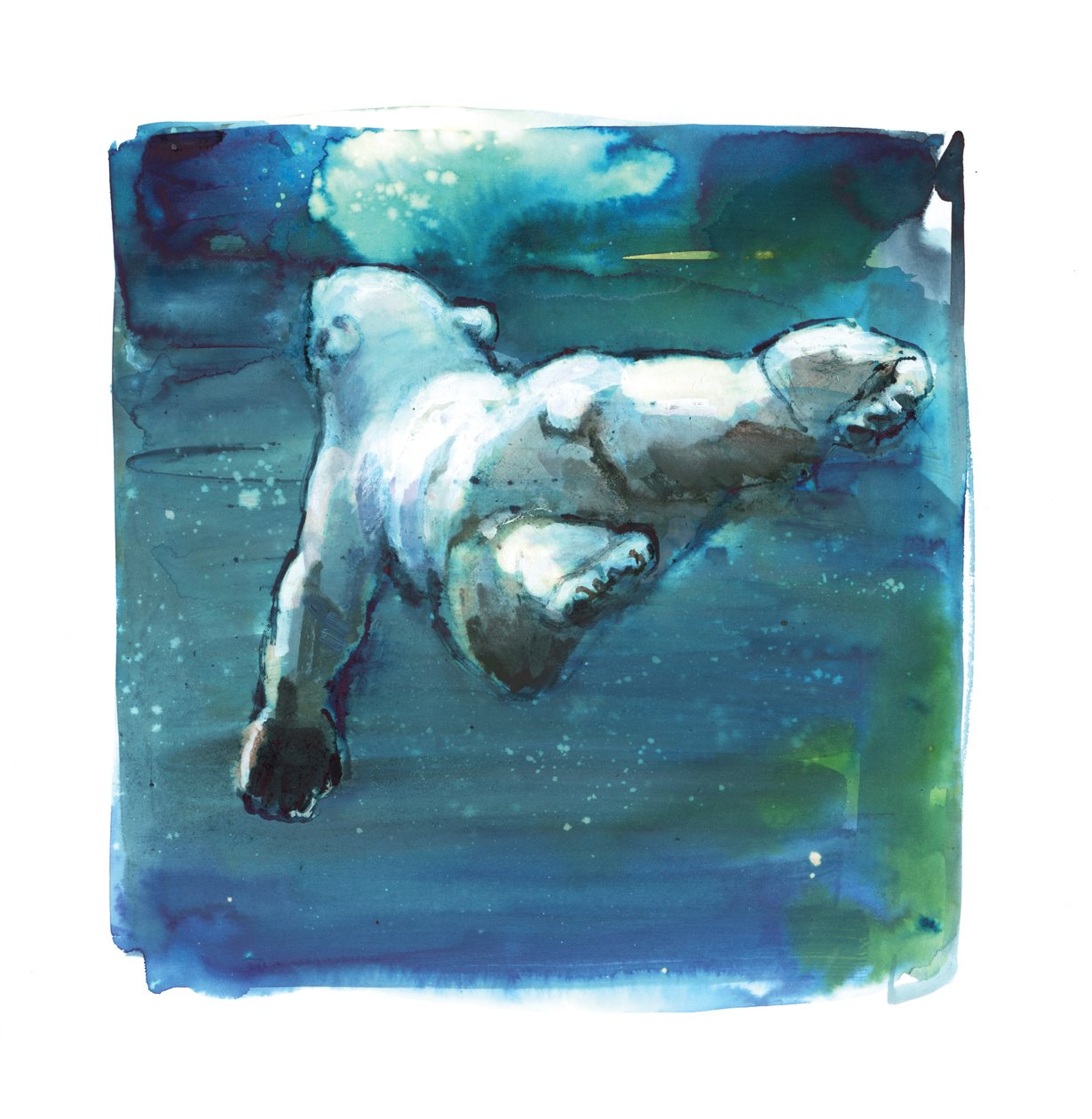 Sub Aqua, 2015, (blandede medier på papir) af Mark Adlington