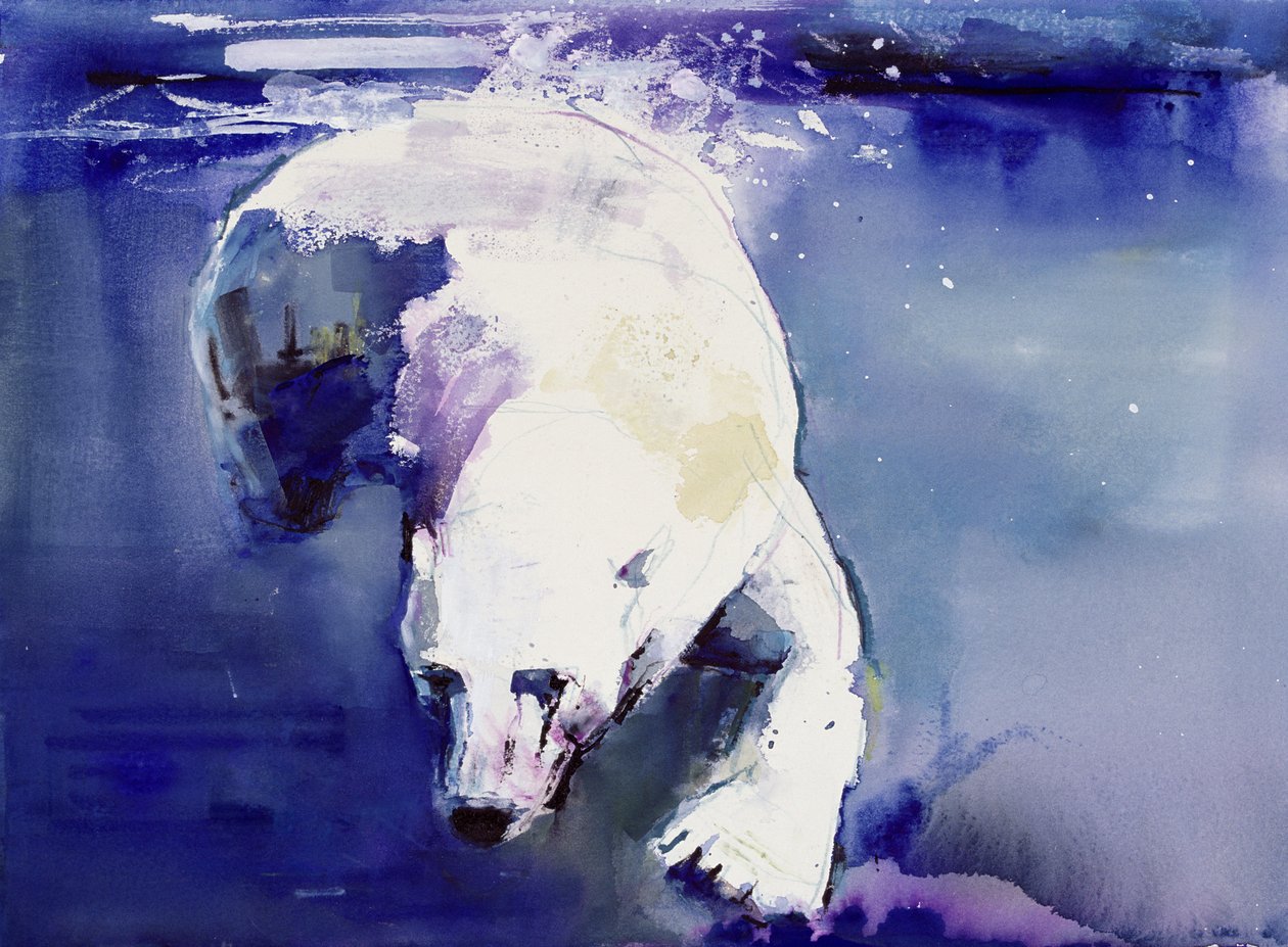 Underwater Bear, 1999 (blandet medier på papir) af Mark Adlington