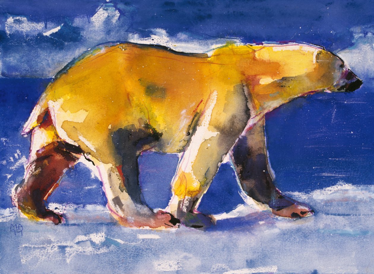 Yellow Bear, 1999 (blandet medier på papir) af Mark Adlington