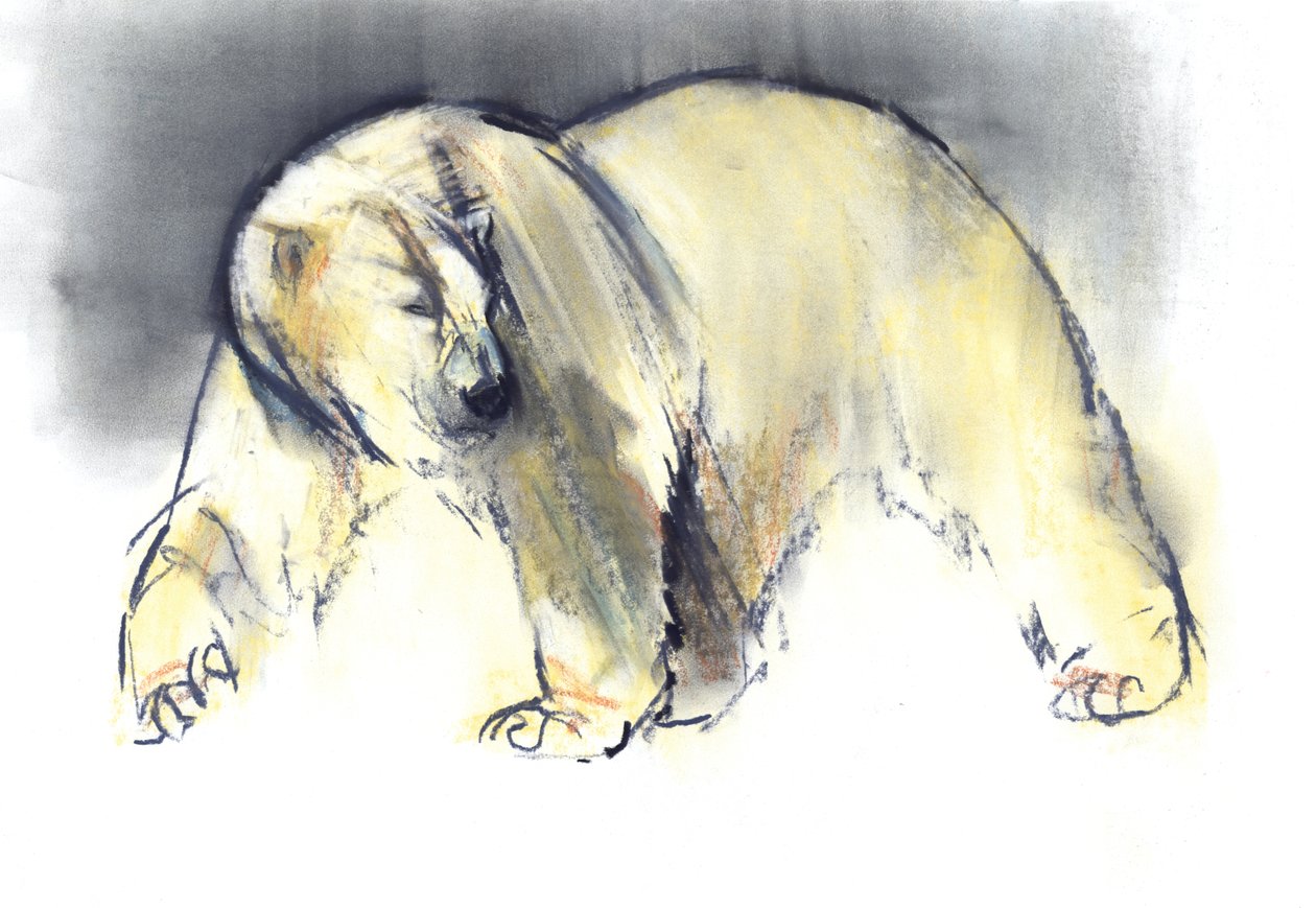 Yellow Ghost, 2016, (conté og pastel på papir) af Mark Adlington