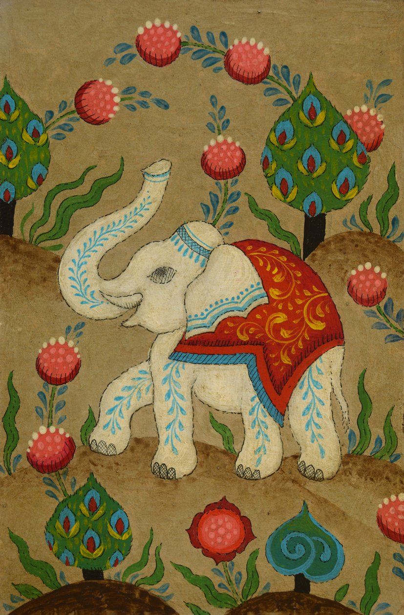 Puja Elephant, 2024 (akryl og blæk på kort) af Mark Briscoe