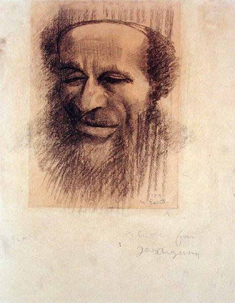 Rabbinerhoved, ca.1910 (kridt på bøffeltonet papir) af Mark Gertler