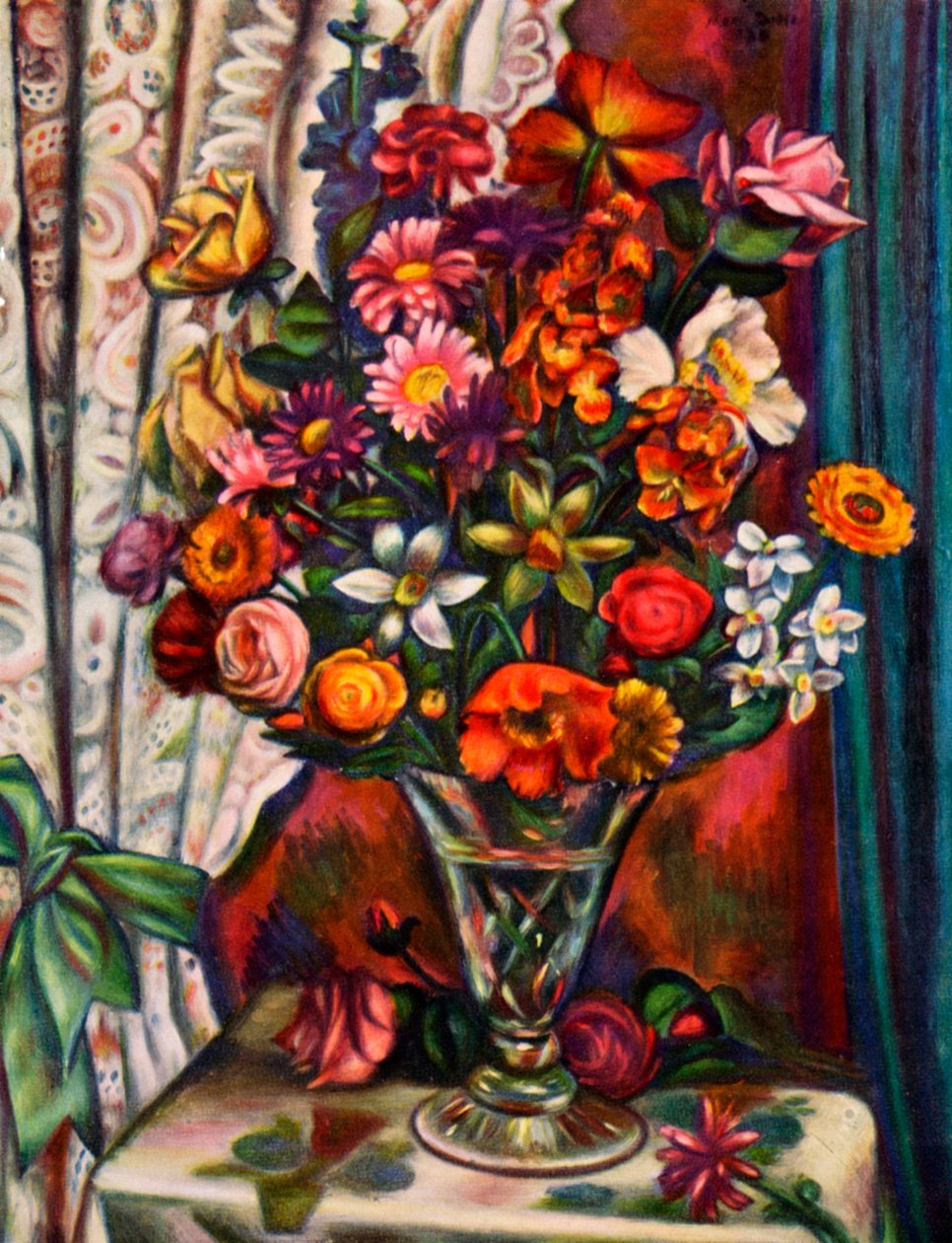 Stilleben med blomster i en sølvvase, 1930. af Mark Gertler