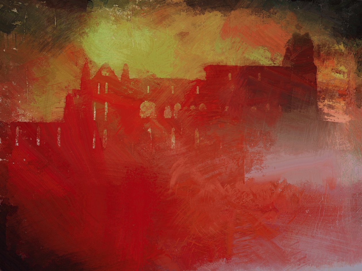 Mr Stokers tidlige morgenvandring - Whitby Abbey (blandede medier) af Mark Gordon