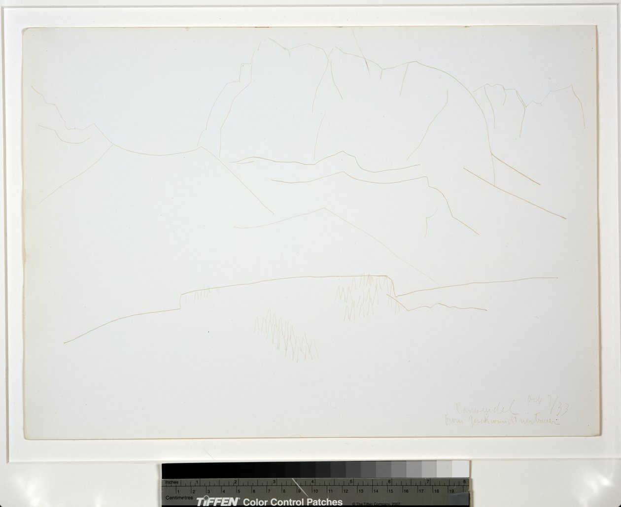 Bjerglandskab med træer af Marsden Hartley