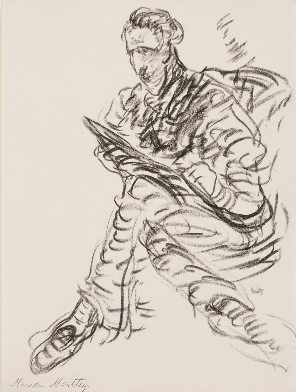 Selvportræt som tegner, ca. 1908 (litografisk farveblyant på papir) af Marsden Hartley