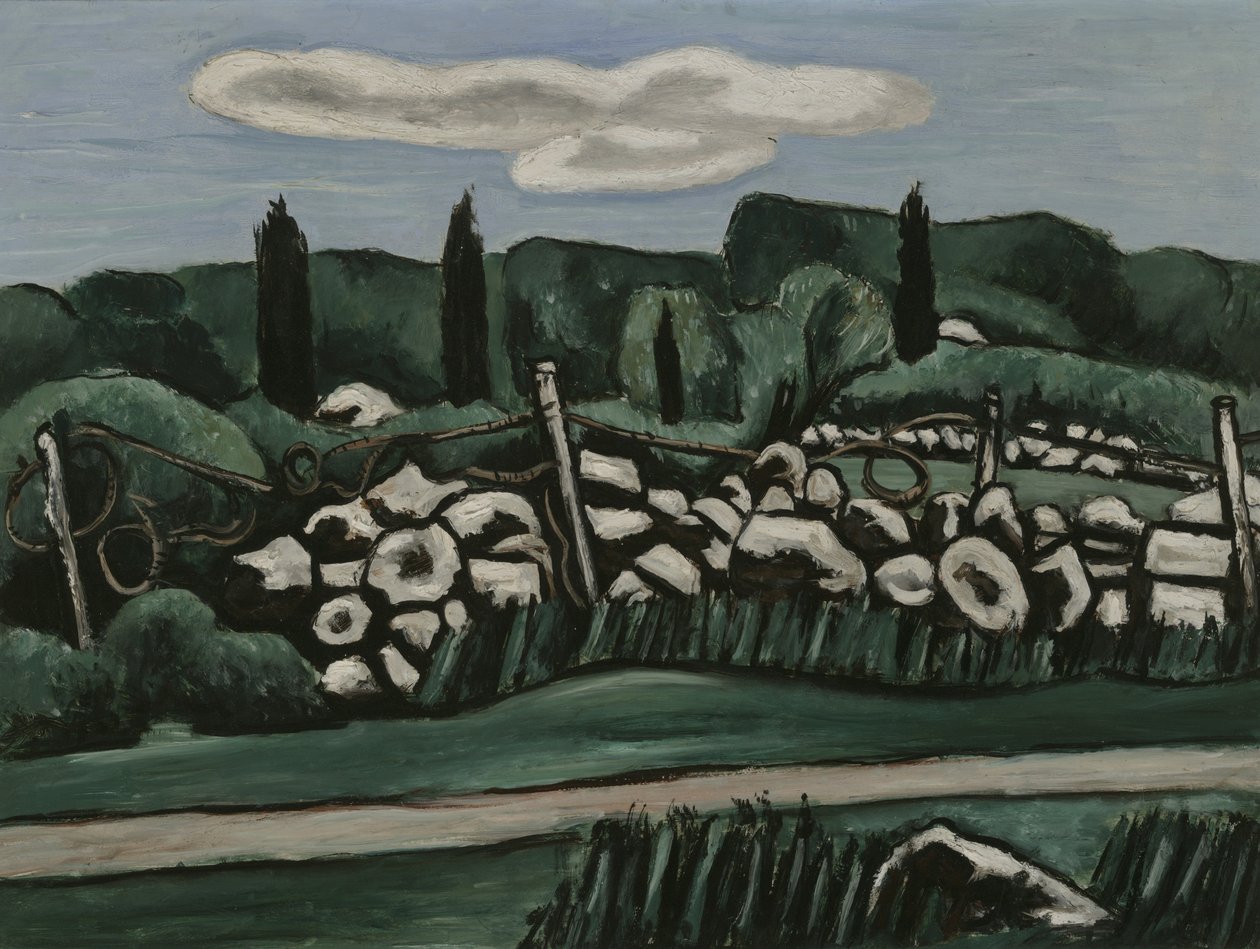 The Last Stone Walls, Dogtown, ca. 1936-37 (olie på akademiets bord) af Marsden Hartley