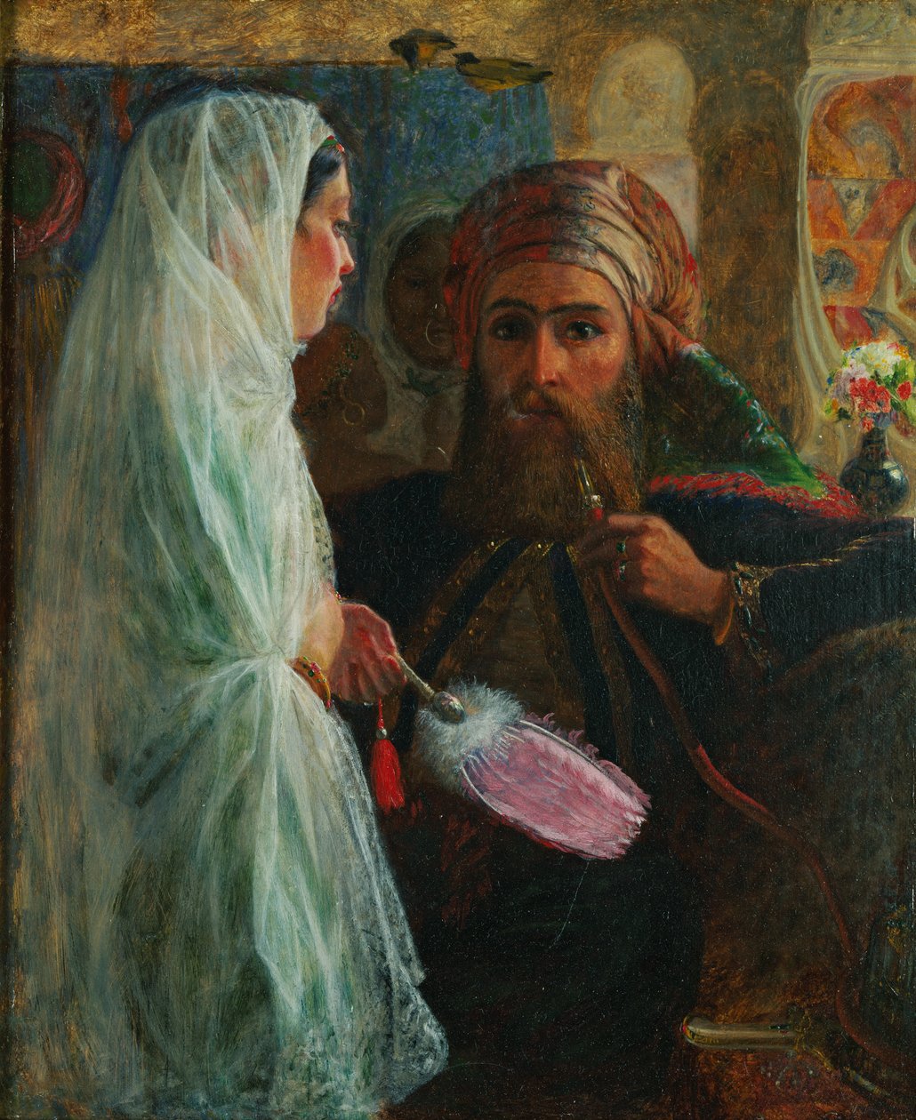 The Hookah Smoker (olie på lærred lagt på plade) af Marshall Claxton