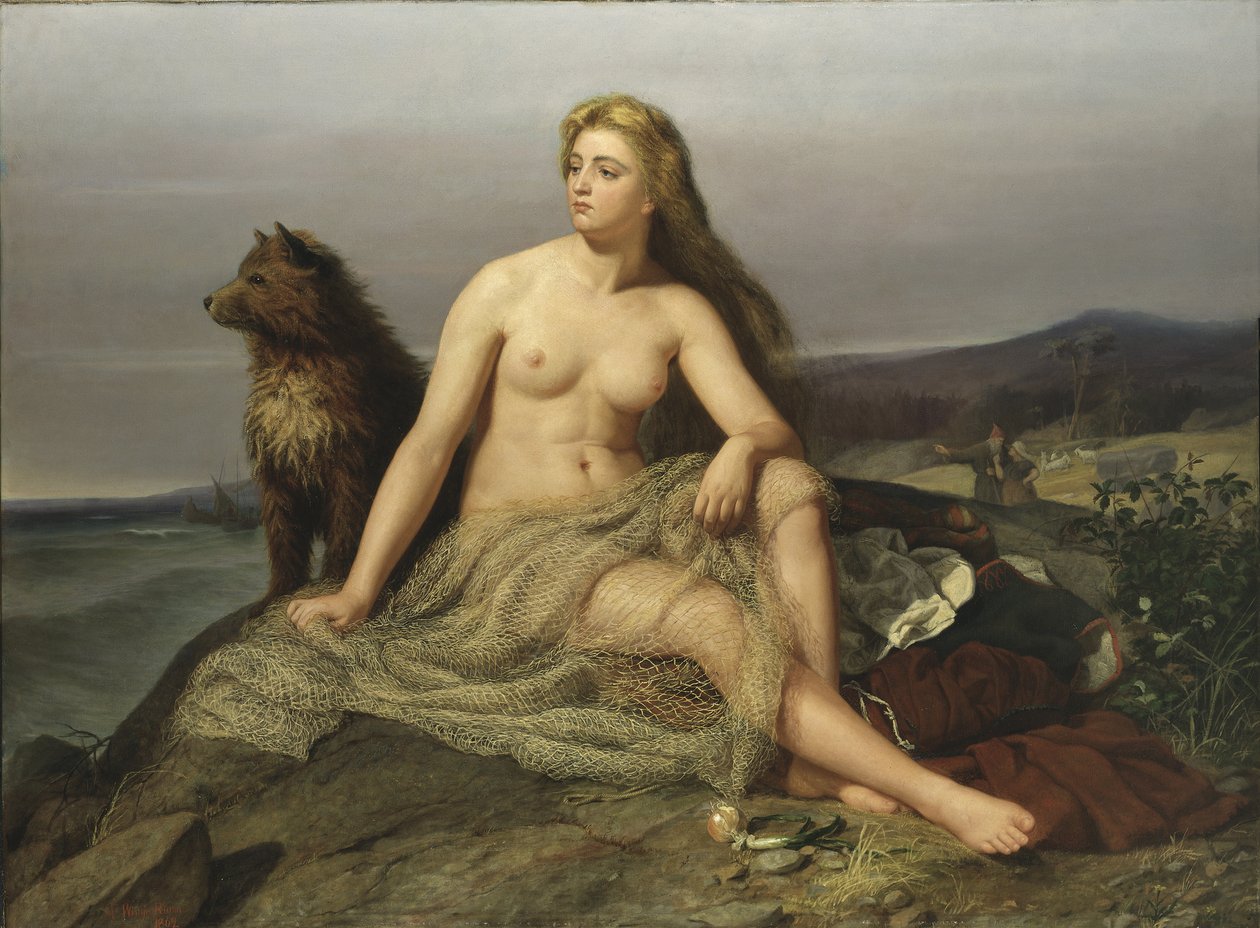 Kraka (Aslaug, Aslog), by Winge, Marten Eskil (1825-1896). Oil on canvas af Mårten Eskil Winge