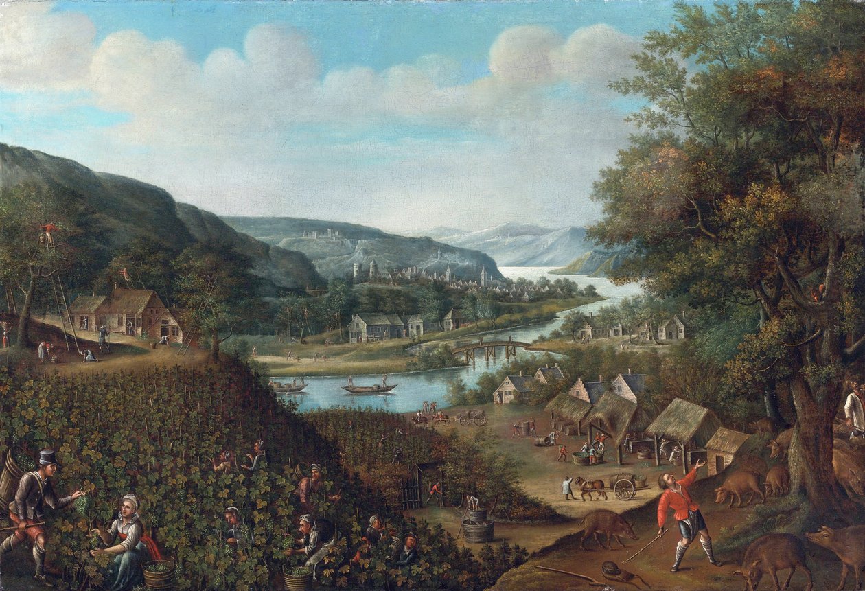 Autumn par Valckenborch, Marten van (1535-1612). Olie på lærred, størrelse: 88,3x129,5, , Privat samling af Marten van Valckenborch