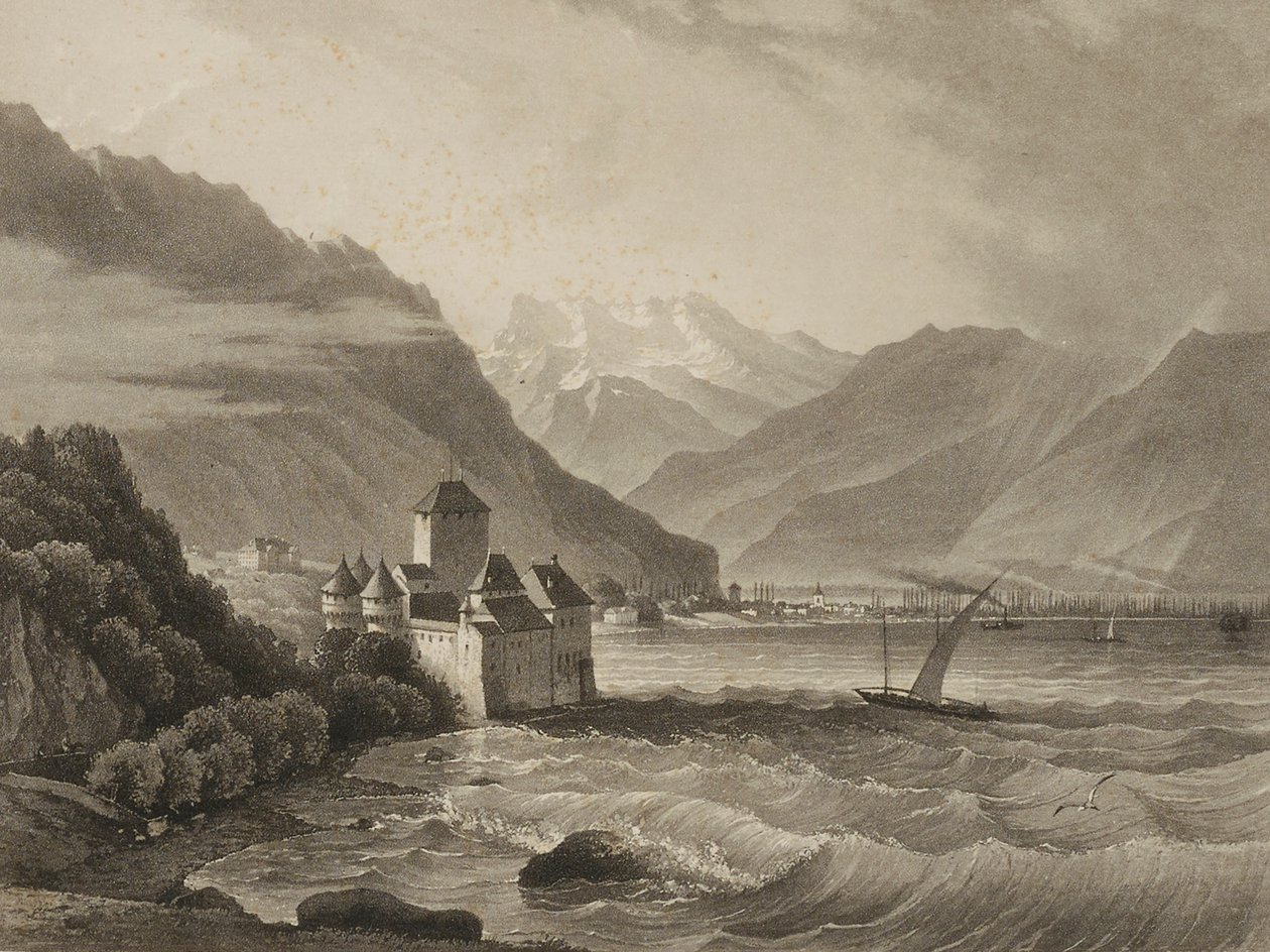 Chateau de Chillon; udsigt fra Vevey af Martens