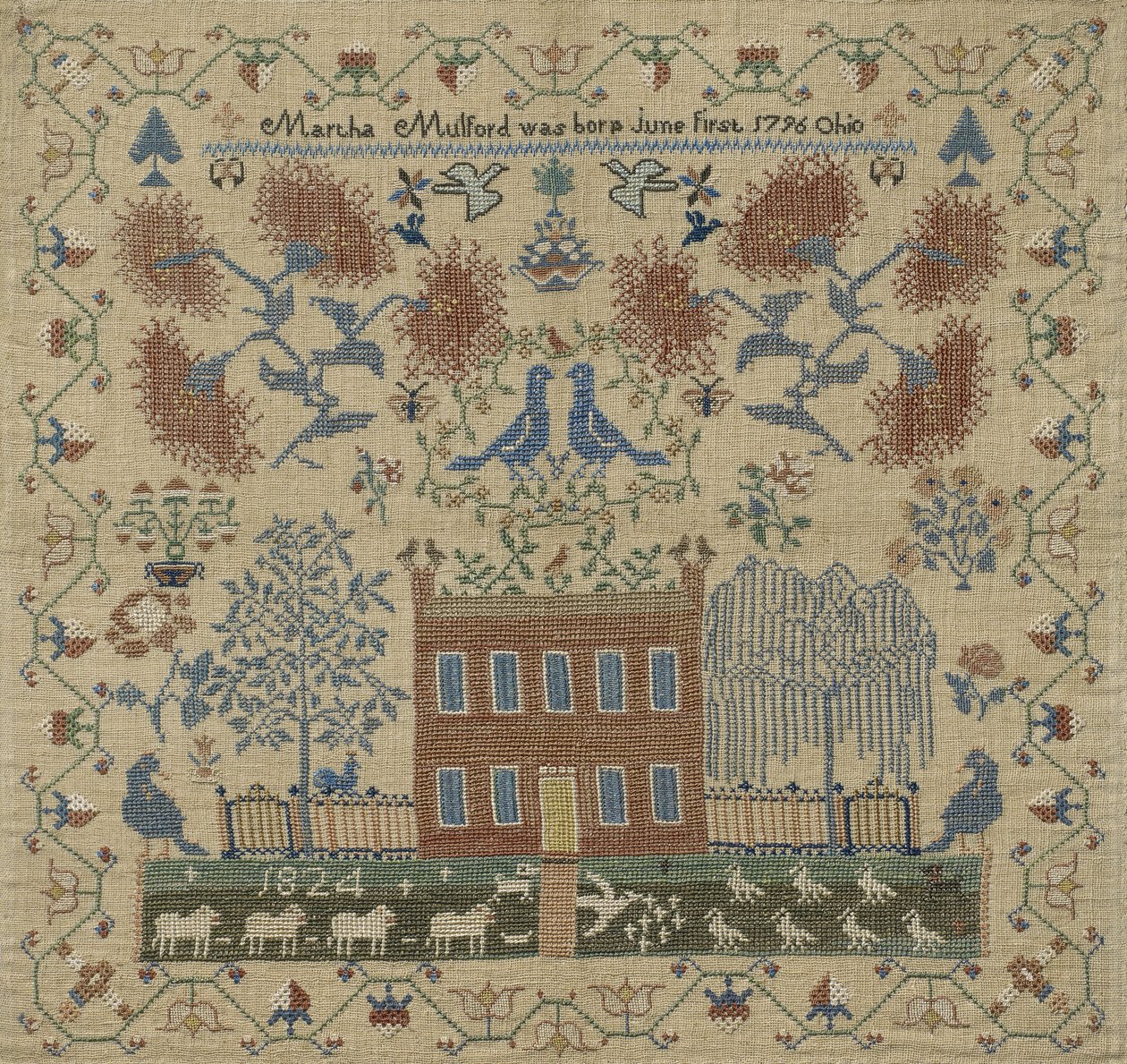 Prøvetager, 1824 (silke på linned) af Martha Mulford