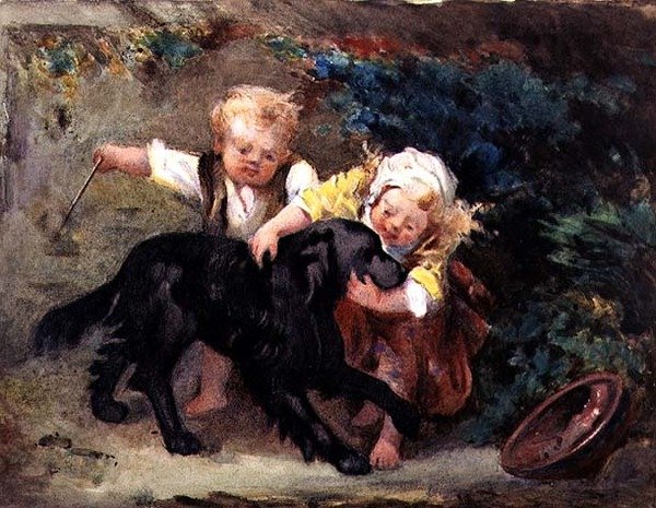 Den glade trio (akvarel på papir) af Martha Darley Mutrie